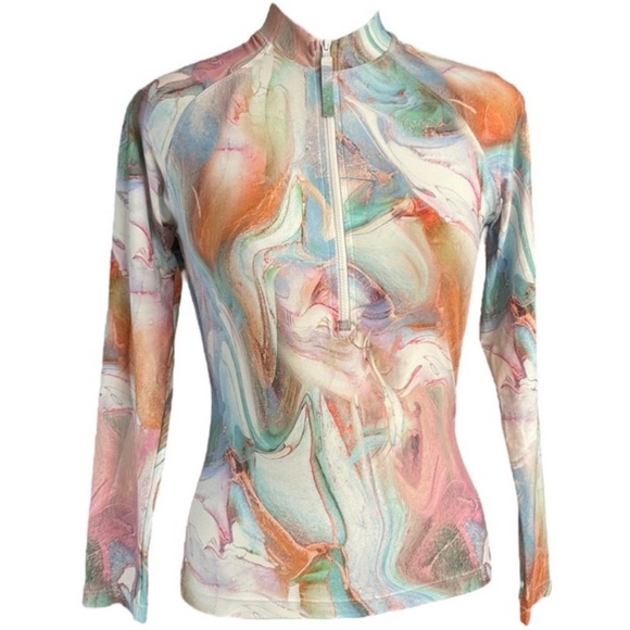 Johnny Was Calme Surf Shirt Multi Pastel Marbled 1/3 Zip Fitted NWT Size XXL - Picture 11 of 11